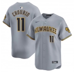 Men's Milwaukee Brewers #11 Jackson Chourio Grey 2024 Away Limited Stitched Baseball Jersey