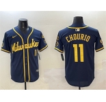 Men's Milwaukee Brewers #11 Jackson Chourio Navy With Home Patch Limited Stitched Baseball Jersey
