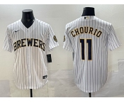 Men's Milwaukee Brewers #11 Jackson Chourio White Pinstripe 2025 With Patch Stitched Baseball Jersey