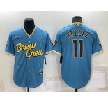 Men's Milwaukee Brewers #11 Rowdy Tellez Blue 2022 City Connect Cool Base Stitched Jersey