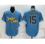 Men's Milwaukee Brewers #15 Tyrone Taylor Blue 2022 City Connect Cool Base Stitched Jersey