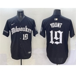 Men's Milwaukee Brewers #19 Robin Yount Black 'Gothic 414 Shadows Edition' Vapor Premier Limited Stitched Jersey