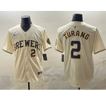 Men's Milwaukee Brewers #2 Brice Turang Cream Home Limited Stitched Baseball Jersey