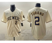 Men's Milwaukee Brewers #2 Brice Turang Cream Home Limited Stitched Baseball Jersey