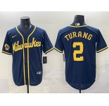 Men's Milwaukee Brewers #2 Brice Turang Navy 2025 With Patch Stitched Baseball Jersey