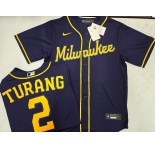 Men's Milwaukee Brewers #2 Brice Turang Navy Blue Stitched MLB Cool Base Nike Jersey