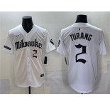 Men's Milwaukee Brewers #2 Brice Turang White 'Gothic  Shadows Edition' Vapor Premier Limited Stitched Jersey