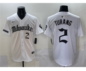 Men's Milwaukee Brewers #2 Brice Turang White 'Gothic  Shadows Edition' Vapor Premier Limited Stitched Jersey