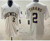 Men's Milwaukee Brewers #2 Brice Turang White Limited Jersey