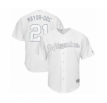 Men's Milwaukee Brewers #21 Travis Shaw Mayor-DDC Authentic White 2019 Players Weekend Baseball Jersey