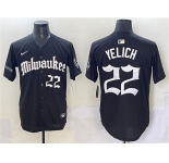 Men's Milwaukee Brewers #22 Christian Yelich Black 'Gothic 414 Shadows Edition' Vapor Premier Limited Stitched Jersey