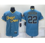 Men's Milwaukee Brewers #22 Christian Yelich Blue 2022 City Connect Flex Base Stitched Jersey
