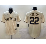 Men's Milwaukee Brewers #22 Christian Yelich Cream Cool Base Stitched Jersey