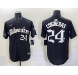 Men's Milwaukee Brewers #24 William Contreras Black 'Gothic 414 Shadows Edition' Vapor Premier Limited Stitched Jersey