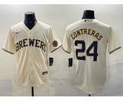 Men's Milwaukee Brewers #24 William Contreras Cream With Patch Stitched Baseball Jersey