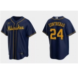 Men's Milwaukee Brewers #24 William Contreras Navy Cool Base Stitched Jersey