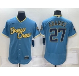 Men's Milwaukee Brewers #27 Willy Adames 2022 Powder Blue City Connect Flex Base Stitched Jersey