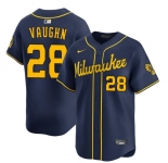 Men's Milwaukee Brewers #28 Andrew Vaughn Navy Alternate Limited Stitched Baseball Jersey