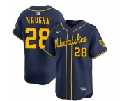 Men's Milwaukee Brewers #28 Andrew Vaughn Navy Alternate Limited Stitched Baseball Jersey