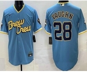 Men's Milwaukee Brewers #28 Andrew Vaughn Powder Blue 2022 City Connect Cool Base Jersey