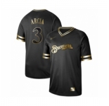 Men's Milwaukee Brewers #3 Orlando Arcia Authentic Black Gold Fashion Baseball Jersey