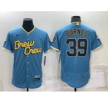 Men's Milwaukee Brewers #39 Corbin Burnes Blue 2022 City Connect Flex Base Stitched Jersey