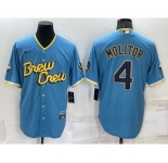 Men's Milwaukee Brewers #4 Paul Molitor Blue 2022 City Connect Cool Base Stitched Jersey