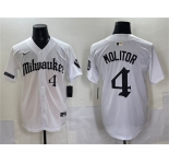Men's Milwaukee Brewers #4 Paul Molitor White 'Gothic 414 Shadows Edition' Vapor Premier Limited Stitched Jersey