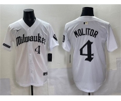 Men's Milwaukee Brewers #4 Paul Molitor White 'Gothic 414 Shadows Edition' Vapor Premier Limited Stitched Jersey