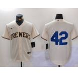 Men's Milwaukee Brewers #42 Jackie Robinson Cream Cool Base Stitched Jersey
