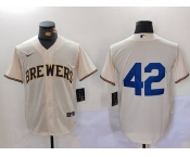 Men's Milwaukee Brewers #42 Jackie Robinson Cream Cool Base Stitched Jersey