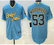 Men's Milwaukee Brewers #53 Brandon Woodruff Powder Blue 2022 City Connect Cool Base Jersey