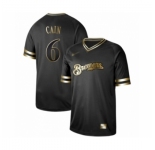 Men's Milwaukee Brewers #6 Lorenzo Cain Authentic Black Gold Fashion Baseball Jersey