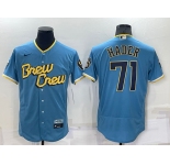 Men's Milwaukee Brewers #71 Josh Hader Blue 2022 City Connect Flex Base Stitched Jersey