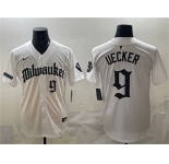 Men's Milwaukee Brewers #9 Bob Uecker White 'Gothic 414 Shadows Edition' Vapor Premier Limited Stitched Jersey