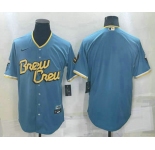 Men's Milwaukee Brewers Blank Blue 2022 City Connect Cool Base Stitched Jersey