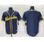 Men's Milwaukee Brewers Blank Navy 2025 With Patch Stitched Baseball Jersey