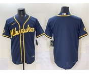 Men's Milwaukee Brewers Blank Navy 2025 With Patch Stitched Baseball Jersey