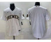 Men's Milwaukee Brewers Blank White Pinstripe 2025 With Patch Stitched Baseball Jersey
