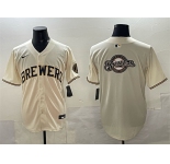 Men's Milwaukee Brewers Team Big Logo Cream Home Limited Stitched Jersey