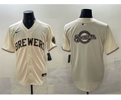 Men's Milwaukee Brewers Team Big Logo Cream Home Limited Stitched Jersey