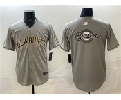 Men's Milwaukee Brewers Team Big Logo Gray Home Limited Stitched Jersey
