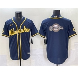 Men's Milwaukee Brewers Team Big Logo Navy 2025 With Patch Stitched Baseball Jersey