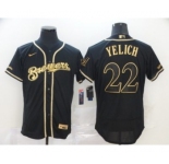 Men's Nike Brewers #22 Christian Yelich Black Gold 2020 Baseball Flexbase Jersey