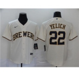 Men's Nike Brewers #22 Christian Yelich Cream 2020 Stitched Baseball Cool Base Jersey