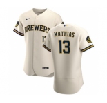 Men's Nike Milwaukee Brewers #13 Mark Mathias Cream Home 2020 Authentic Player Baseball Jersey
