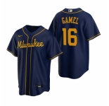 Men's Nike Milwaukee Brewers #16 Ben Gamel Navy Alternate Stitched Baseball Jersey