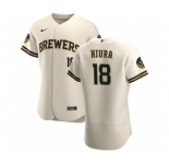 Men's Nike Milwaukee Brewers #18 Keston Hiura Cream Home 2020 Authentic Player Baseball Jersey