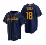 Men's Nike Milwaukee Brewers #18 Keston Hiura Navy Alternate Stitched Baseball Jersey