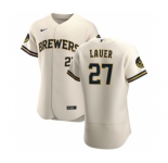 Men's Nike Milwaukee Brewers #27 Eric Lauer Cream Home 2020 Authentic Player Baseball Jersey